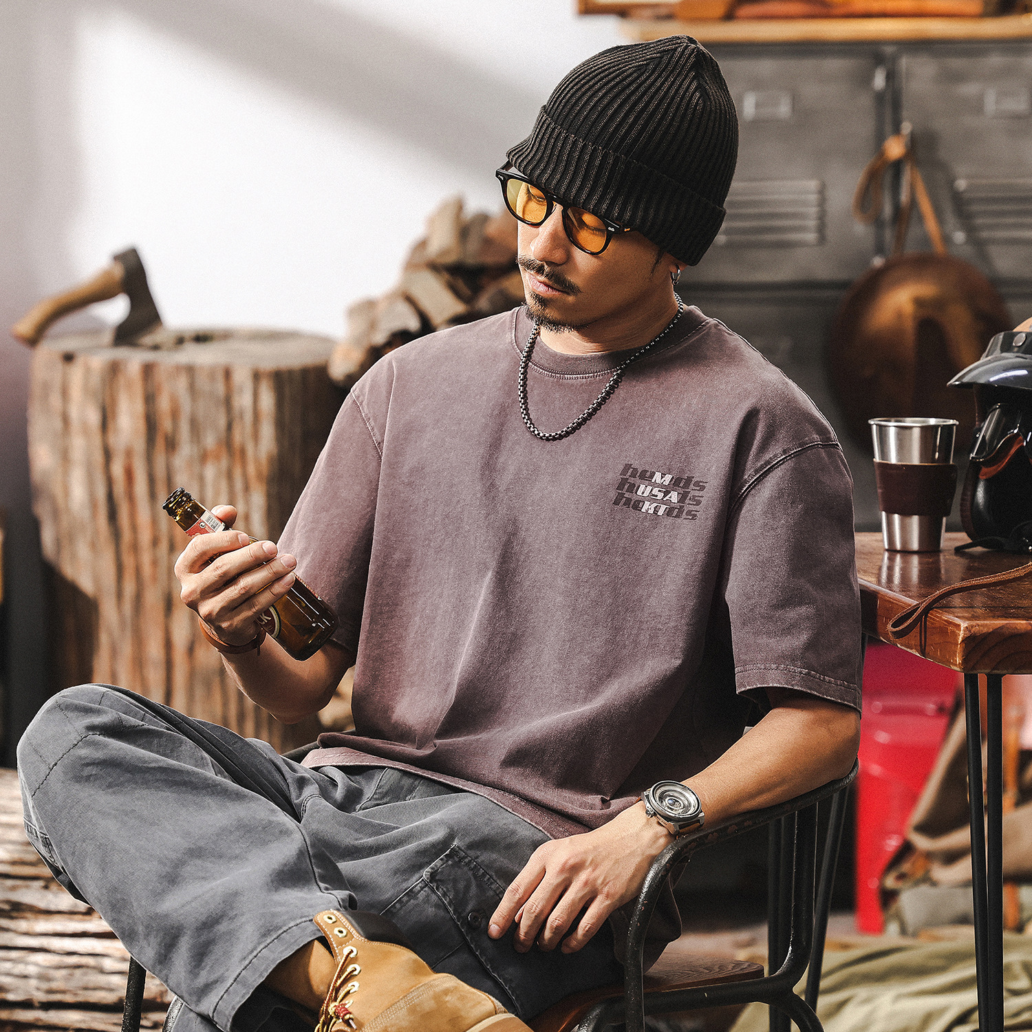 美式復古重磅T恤男士短袖夏季2025新款潮牌水洗做舊寬鬆上衣