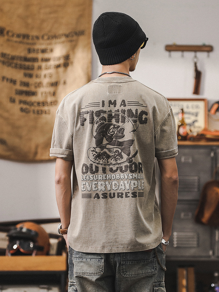 美式潮牌短袖T恤男夏季寬鬆2024新款上衣男230g重磅黑色體恤