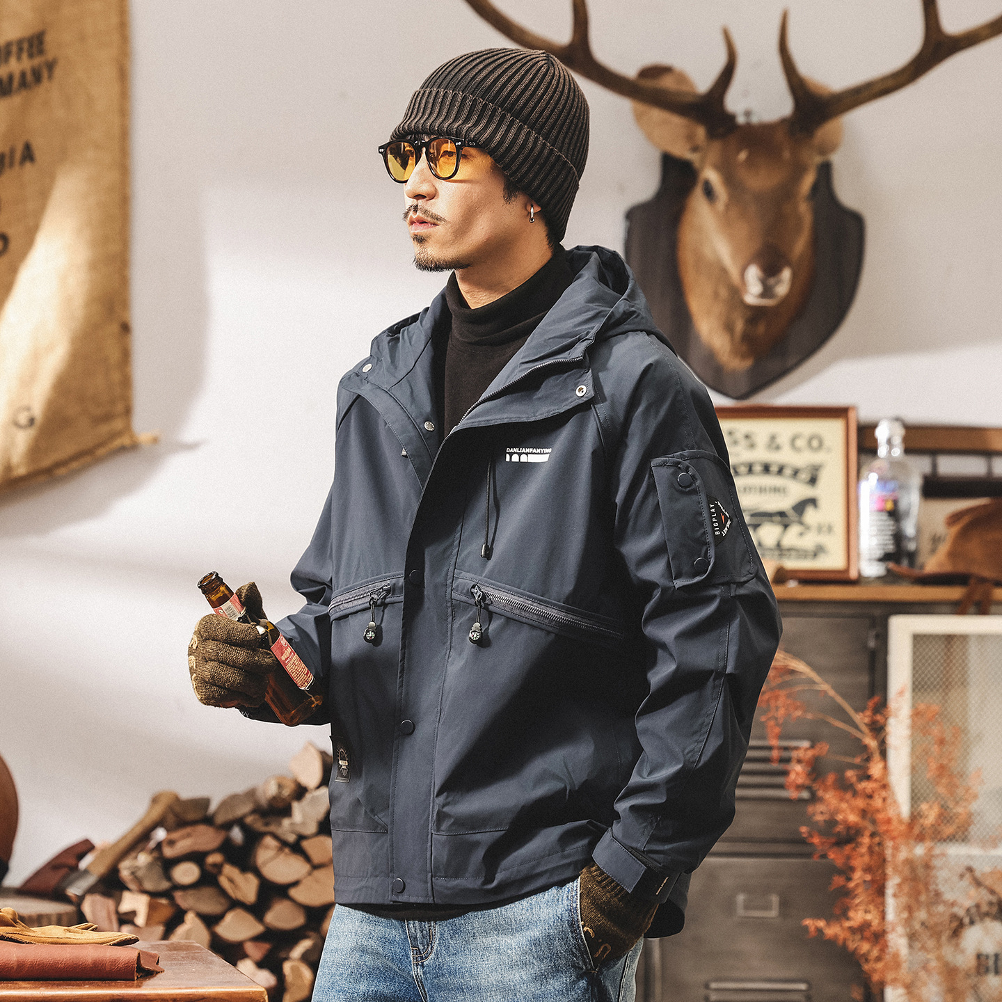 美式復古防風工裝外套男春秋連帽男士潮流山系戶外教練獵裝夾克男