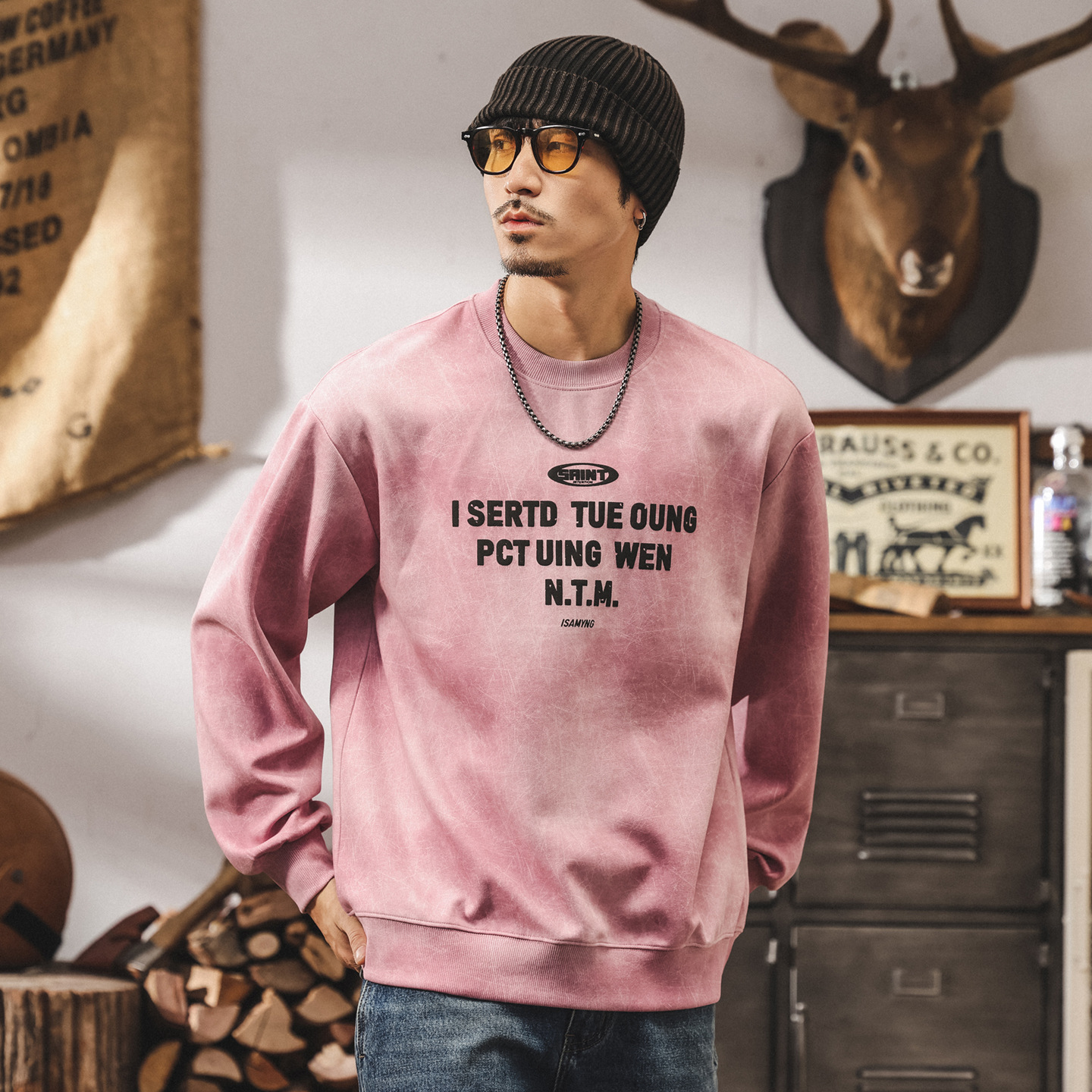 多巴胺粉色衛衣男秋季2025新款重磅潮牌減齡男裝寬鬆休閒男生上衣