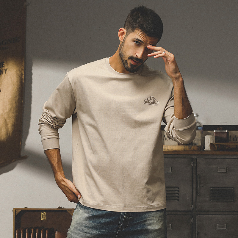 美式重磅複古長袖t恤男2024新款潮牌秋季上衣寬松大碼衣服男