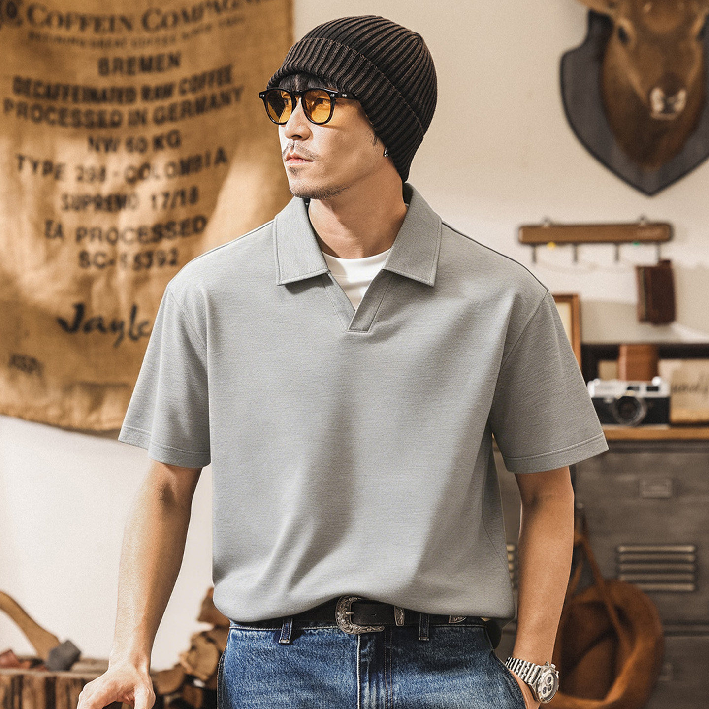 美式復古假兩件POLO衫短袖男款夏季2026新款潮牌休閒寬鬆男士T恤