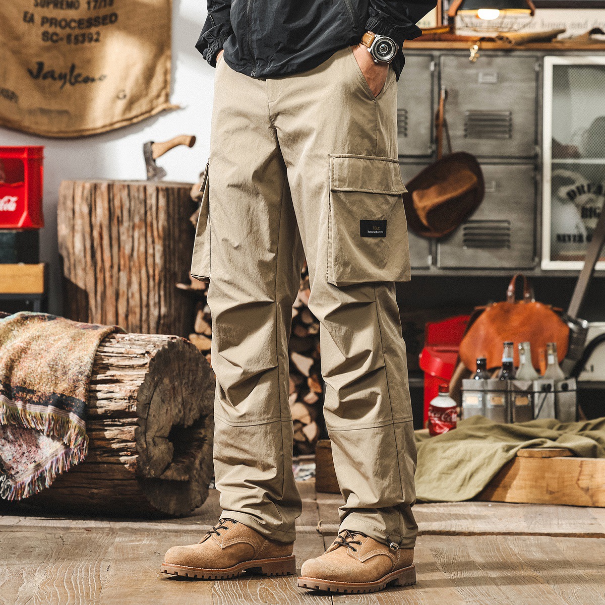 美式戶外機能工裝褲男夏季薄款冰絲男士褲子寬鬆直筒休閒褲傘兵褲