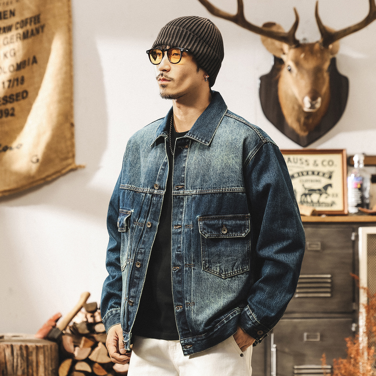 美式復古重磅水洗牛仔外套男春秋2025新款寬鬆休閒帥氣工裝夾克男