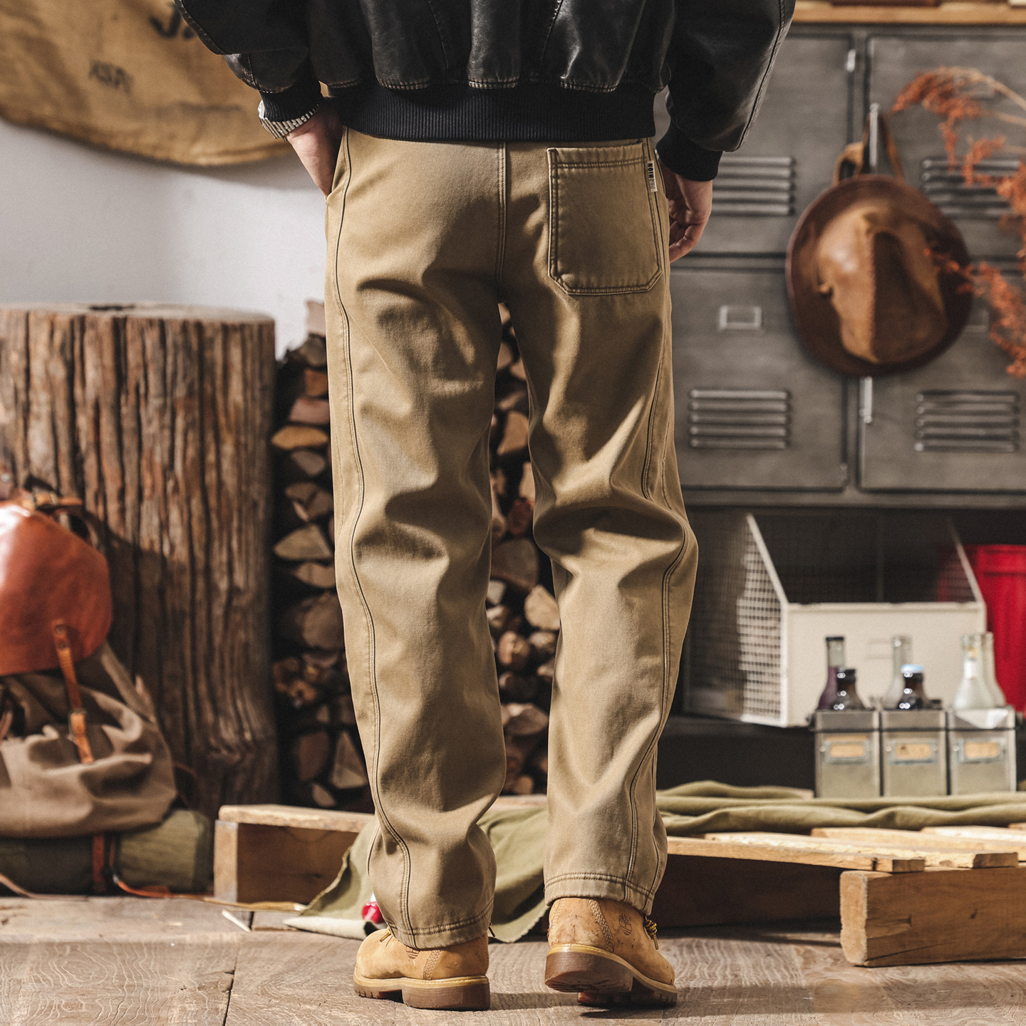 美式復古加絨工裝褲子男士新款冬季加厚潮牌水洗寬鬆直筒休閒長褲