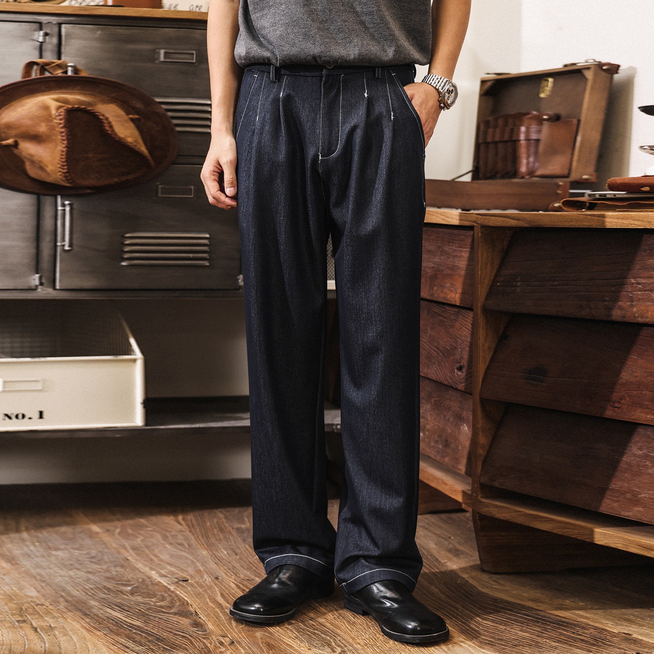 美式復古糯柔牛仔褲男款春季寬鬆潮牌老錢風寬鬆垂感休閒直筒褲男