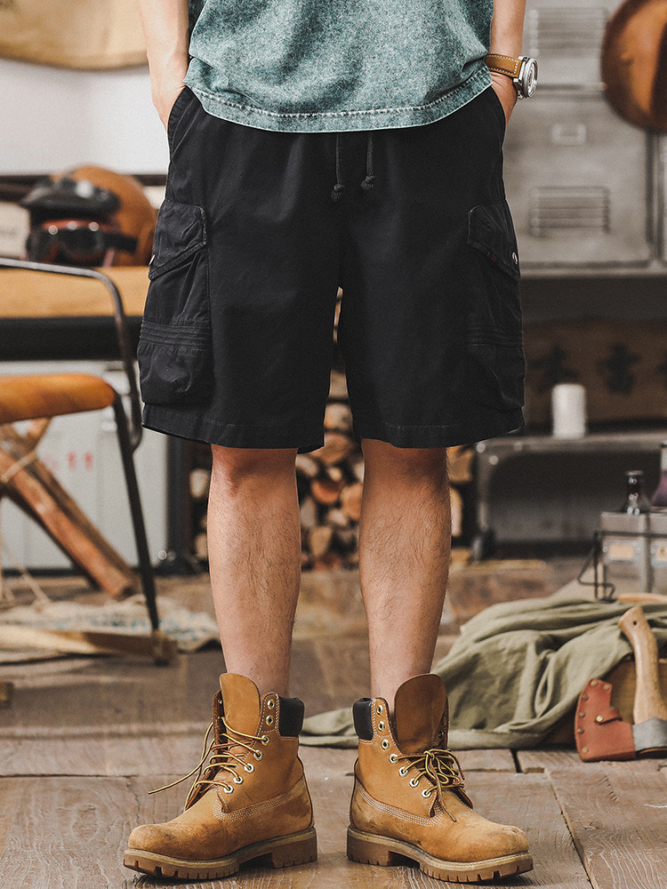 美式復古薄款工裝短褲男夏季2024新款潮牌男士寬鬆大碼休閒五分褲