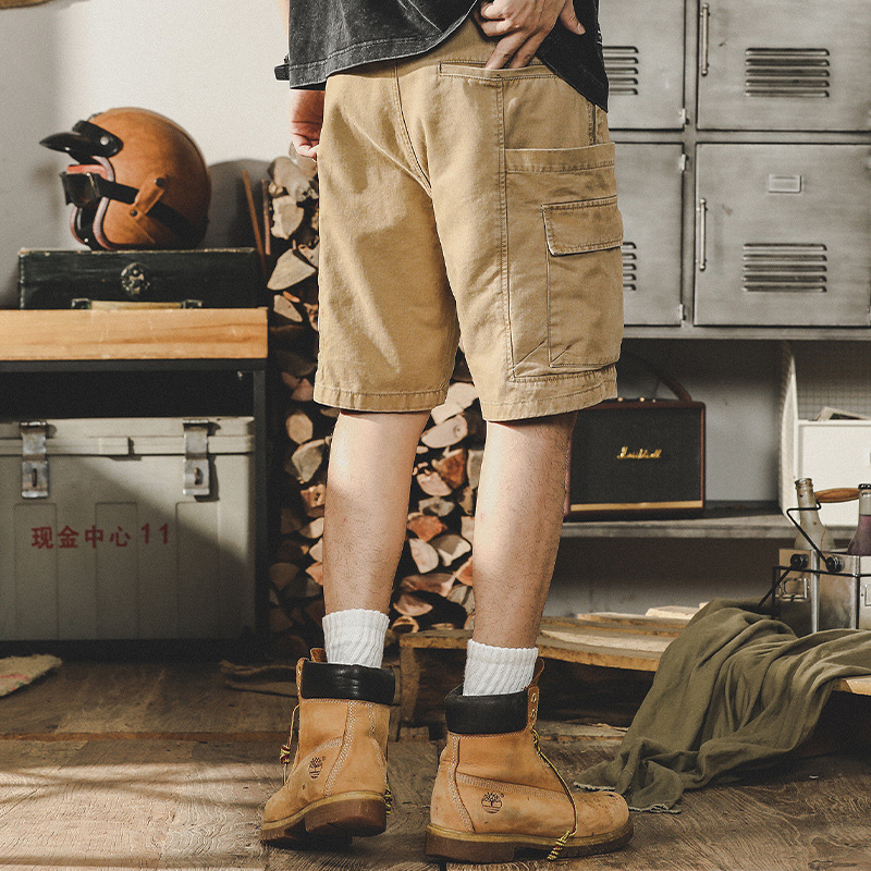 杰雷諾美式復古重磅工裝短褲男夏季薄款寬鬆大碼卡其拉鍊5分褲子