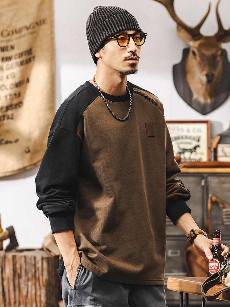 美式復古420g重磅長袖T恤男春季2025新款高級感男士拼接衛衣