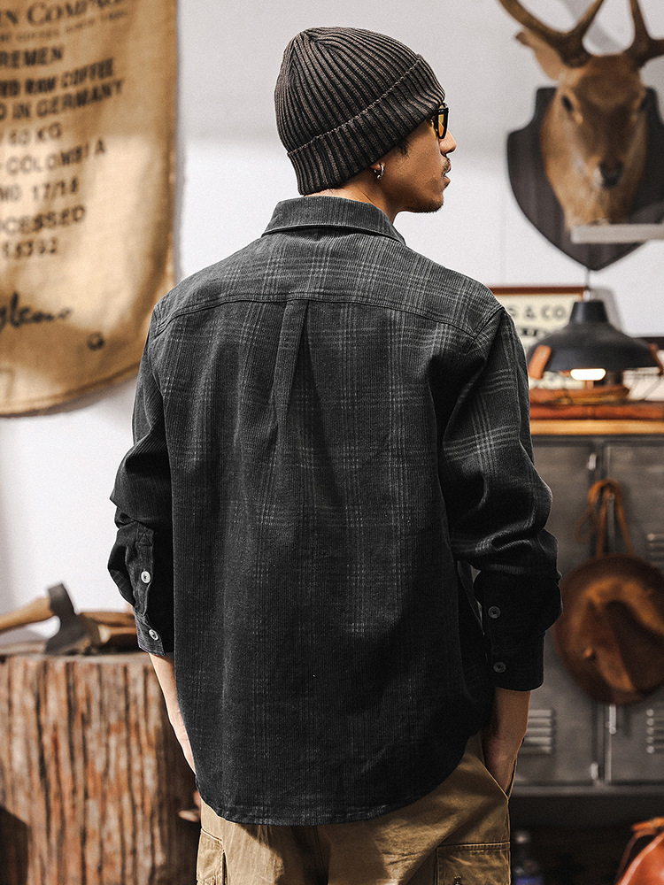 美式復古重磅格子襯衫男外套春季寬鬆大碼2025新款休閒夾克衫襯衣