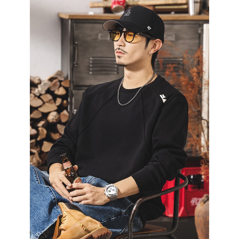 美式復古重磅男士秋季衛衣2025新款春秋潮牌拼接潮流寬鬆長袖t恤