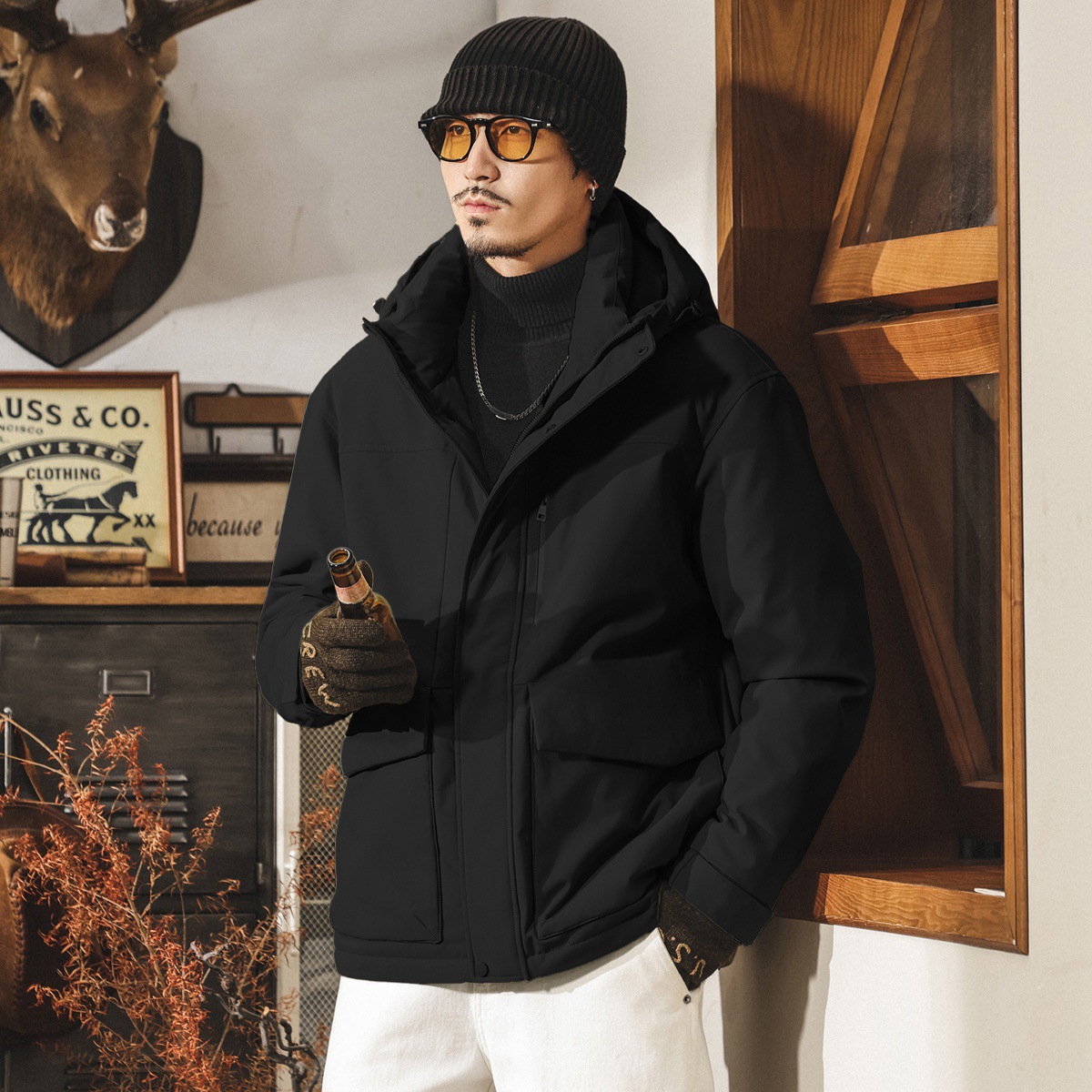 美式復古90鴨絨工裝羽絨服男連帽保暖抗寒防風派克服男士冬季外套