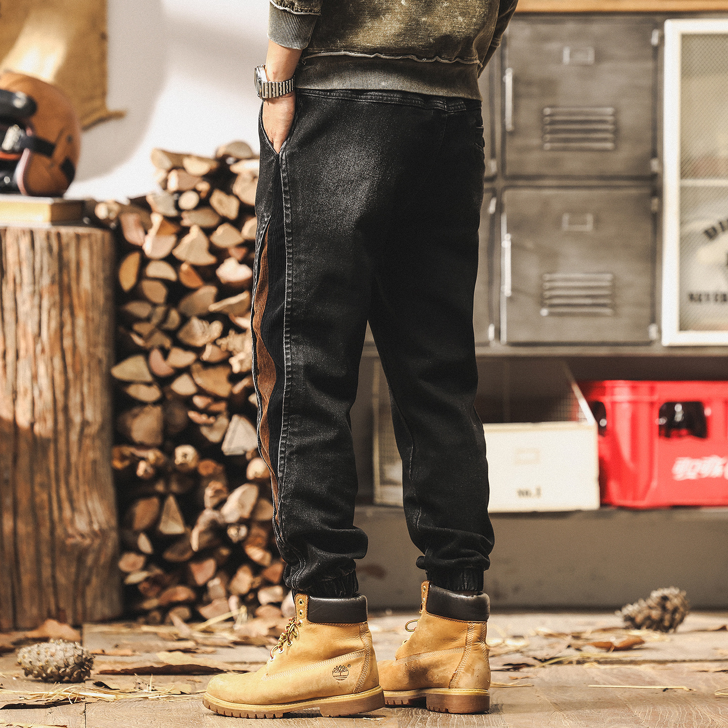 美式復古設計感水洗牛仔褲男秋季潮牌痞帥黑色工裝褲子男士休閒褲