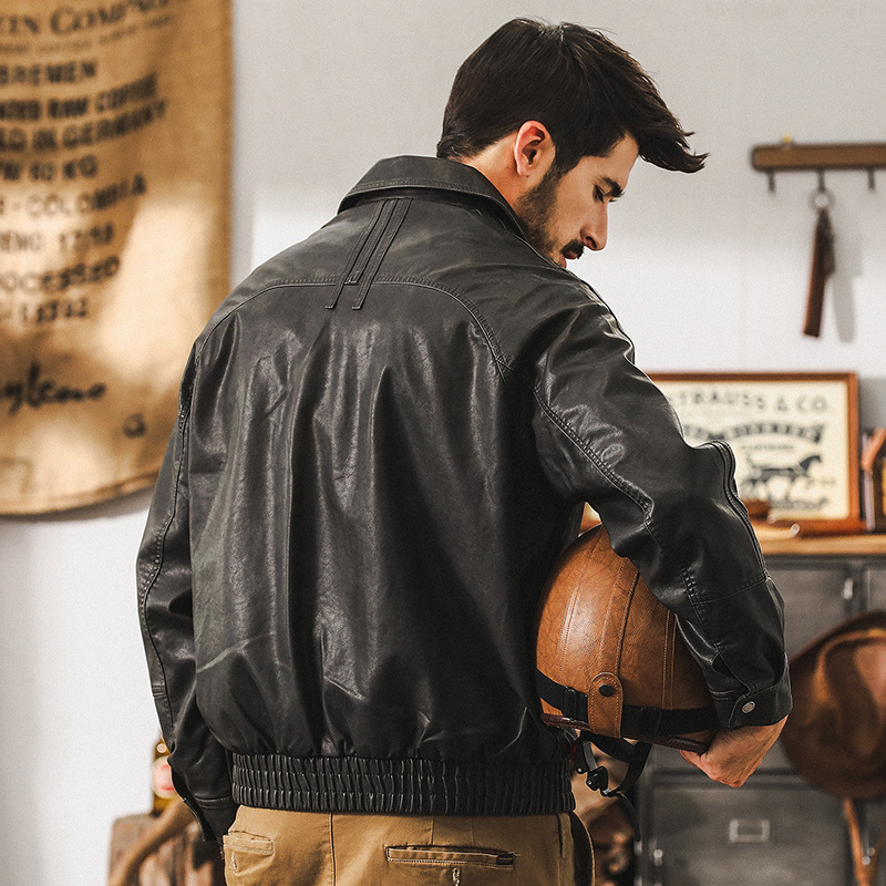 美式經典復古軟皮衣外套男秋冬季加絨機車服硬漢帥氣飛行夾克男款