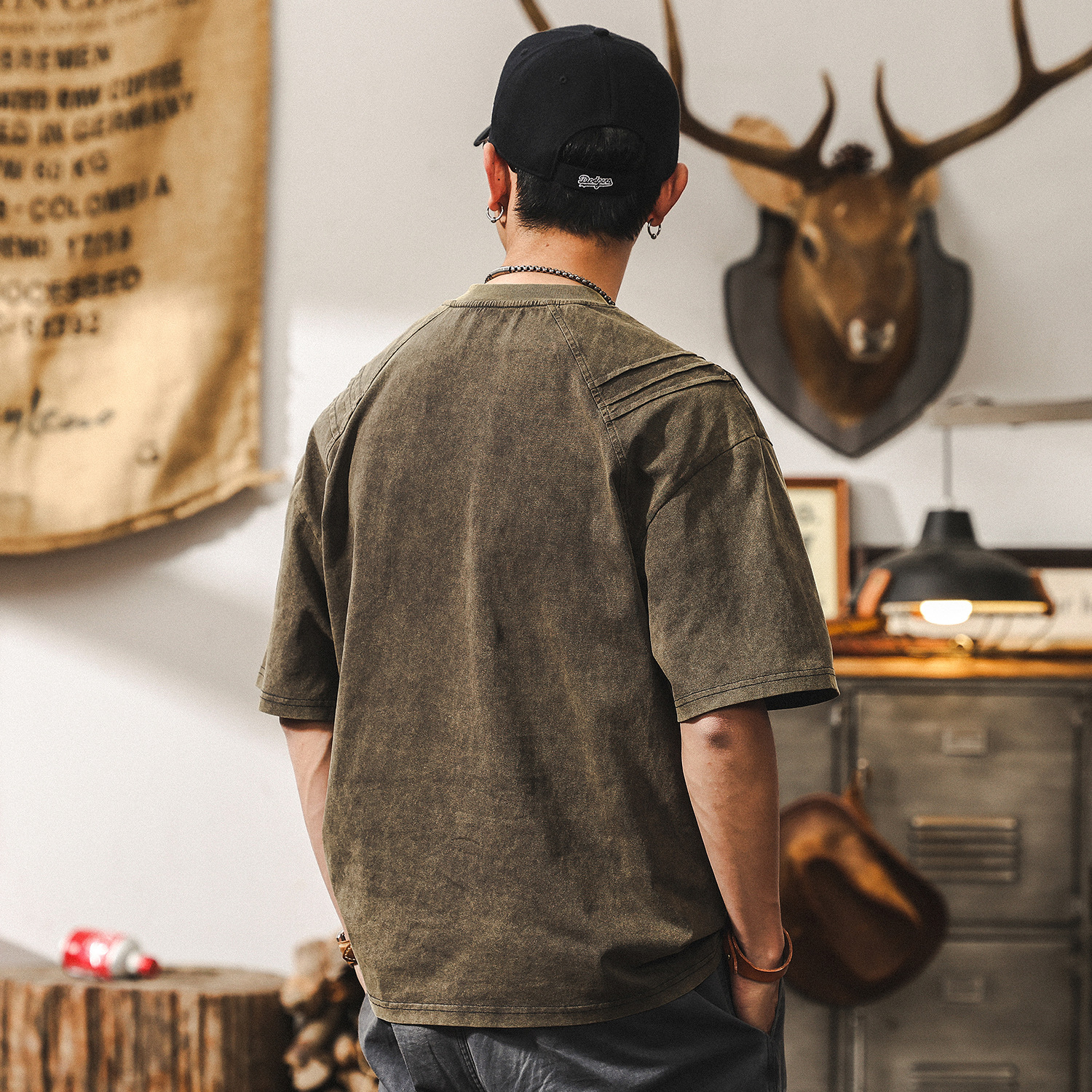 美式復古短袖男潮牌男士T恤2025新款夏季硬漢水洗寬鬆上衣男