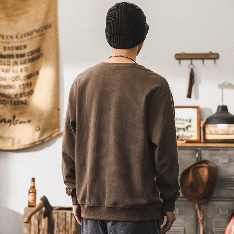 美式復古330g重磅衛衣男秋季新款提花條絨針織衫潮牌拼接男款上衣