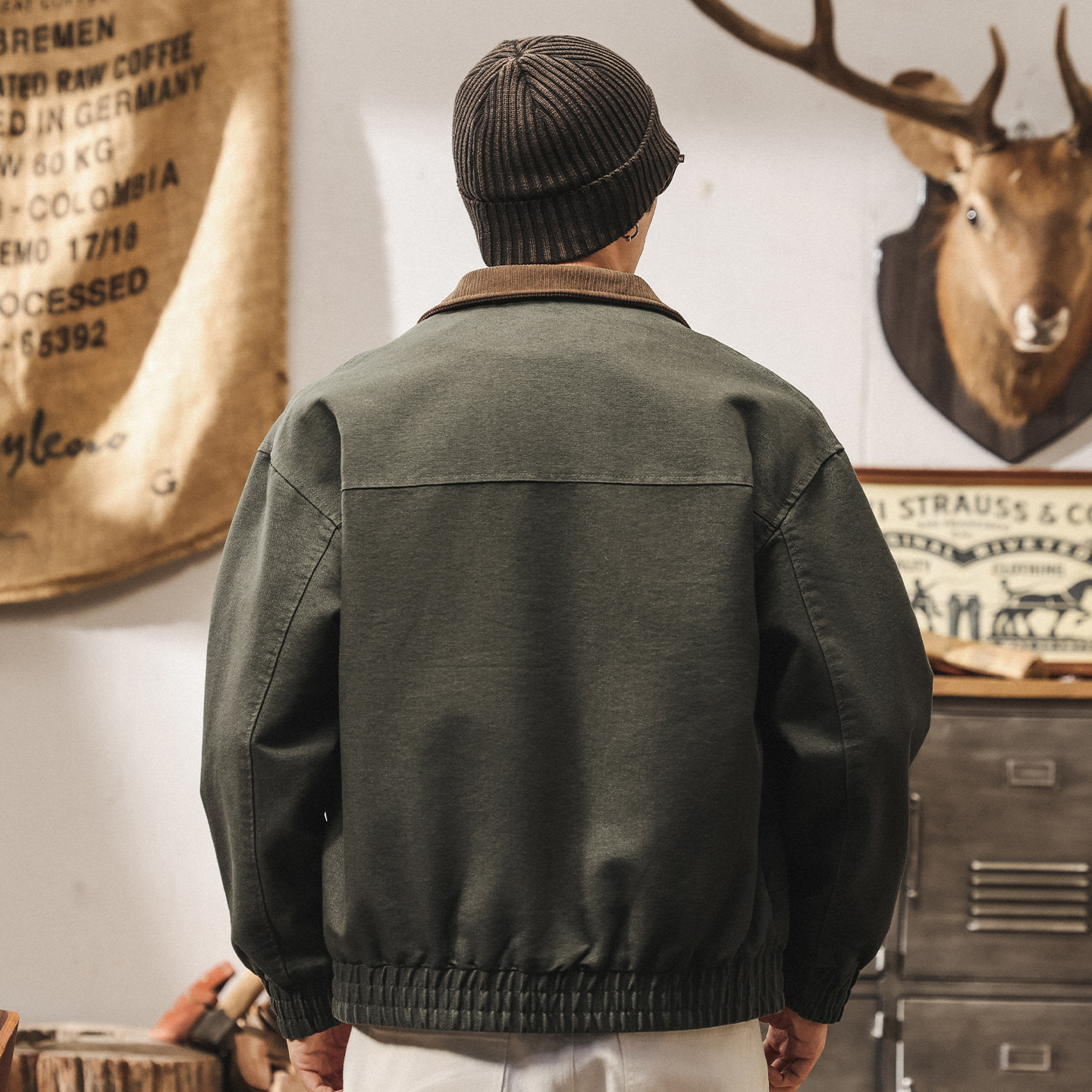 美式復古霜感巴恩風外套男春秋潮牌寬鬆硬漢工裝夾克男士秋季新款