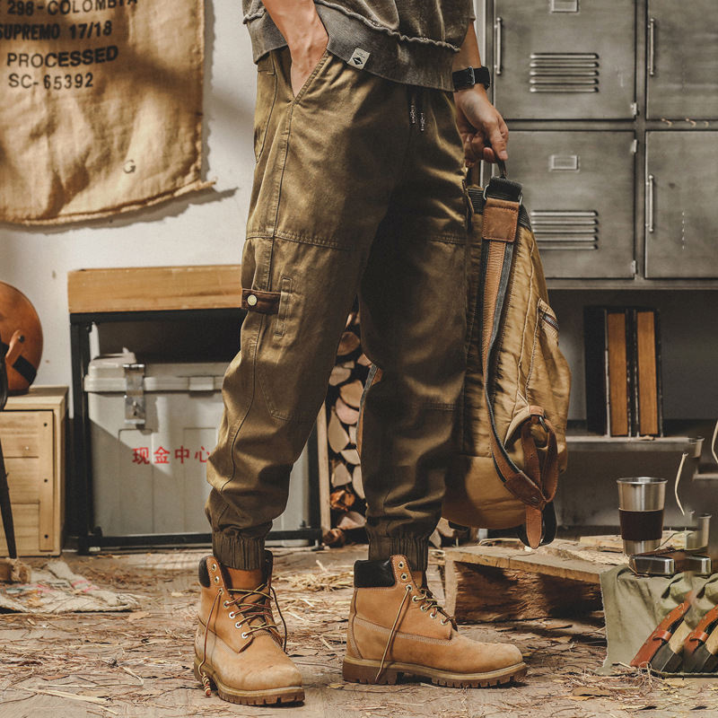 美式重磅復古工裝褲子男寬鬆直筒束腳褲2023年秋冬款潮流休閒長褲