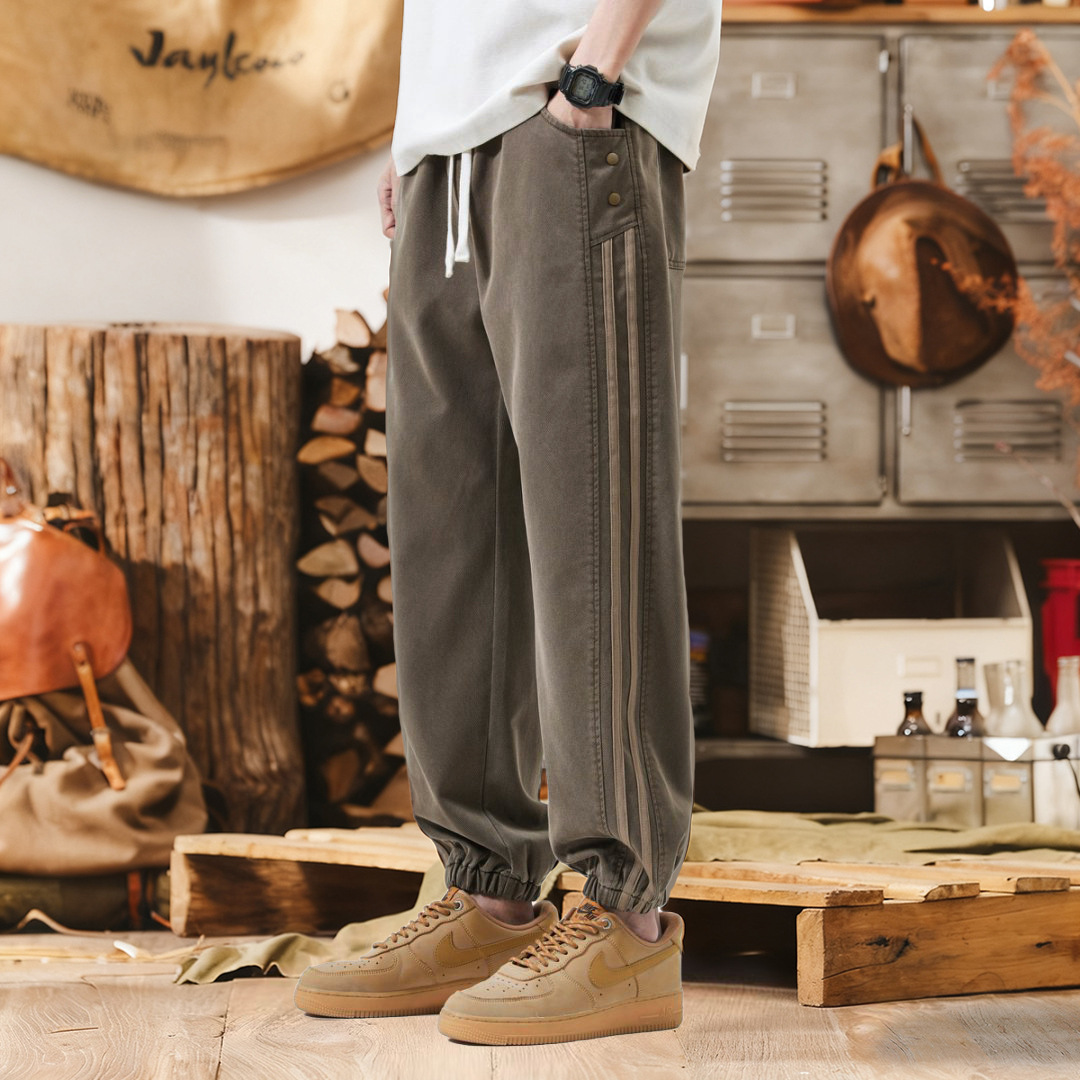 美式復古重磅加絨褲子男款冬季潮牌運動束腳衛褲男寬鬆加厚休閒褲