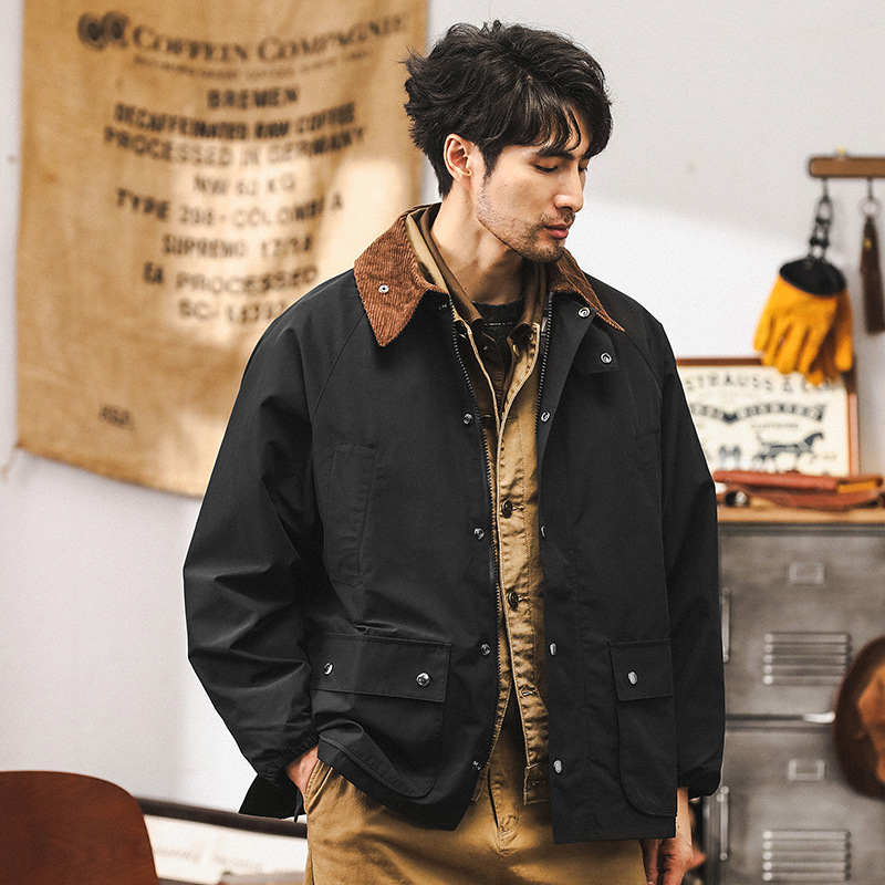 美式復古黑色工裝外套男秋季2024新款阿美咔嘰防水戶外行政夾克男