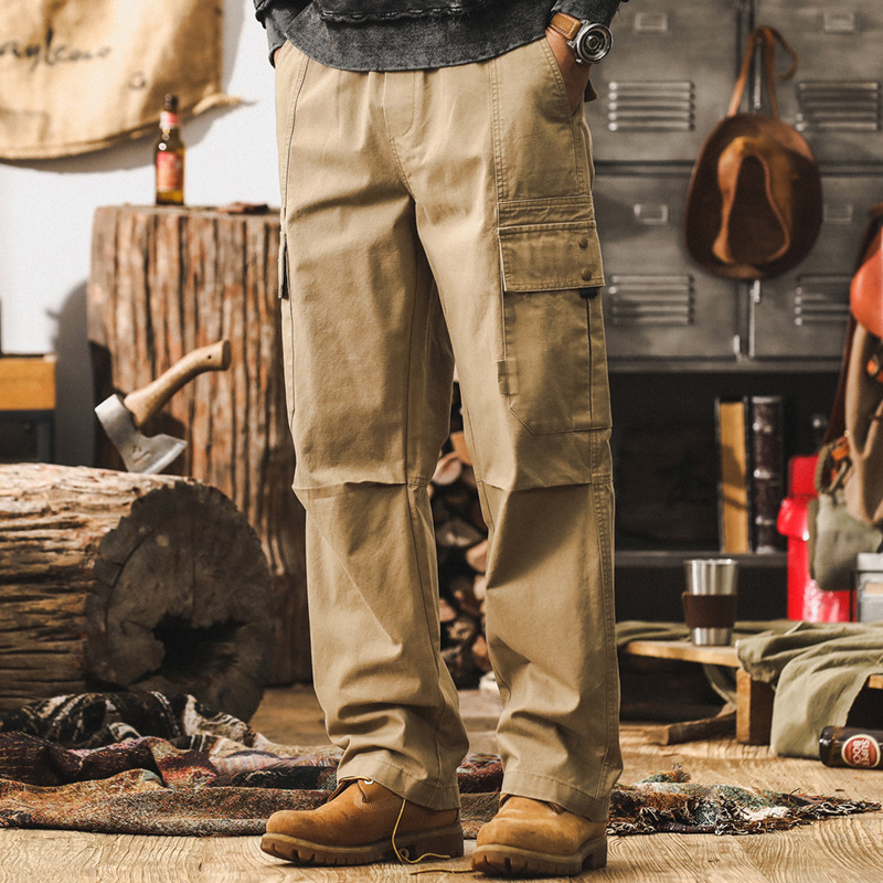美式復古直筒工裝褲子男秋季寬鬆闊腿褲潮牌傘兵褲2024新款休閒褲