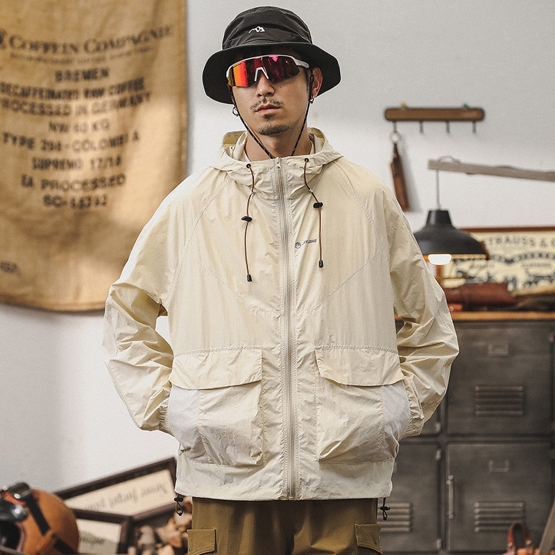 傑雷諾冰絲涼感連帽防曬衣男士夏季皮膚衣戶外薄款機能工裝男外套