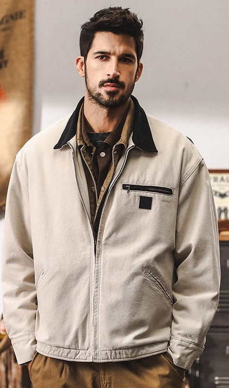 美式復古重磅工裝外套男秋冬款寬鬆潮流痞帥硬漢水洗底特律夾克男