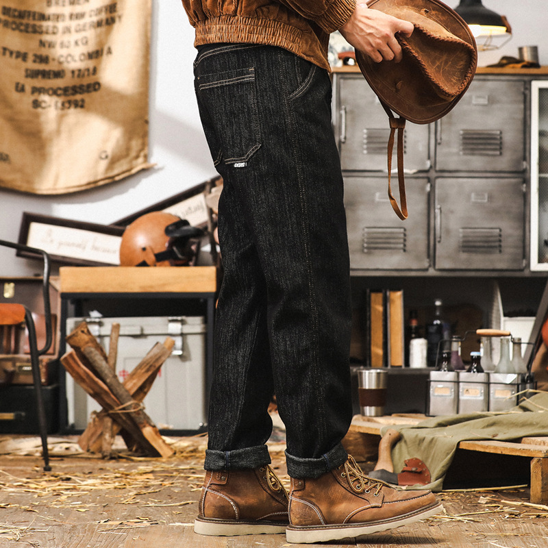 美式復古活性染不掉色牛仔褲男秋季潮牌寬鬆褲子男2024新款休閒褲