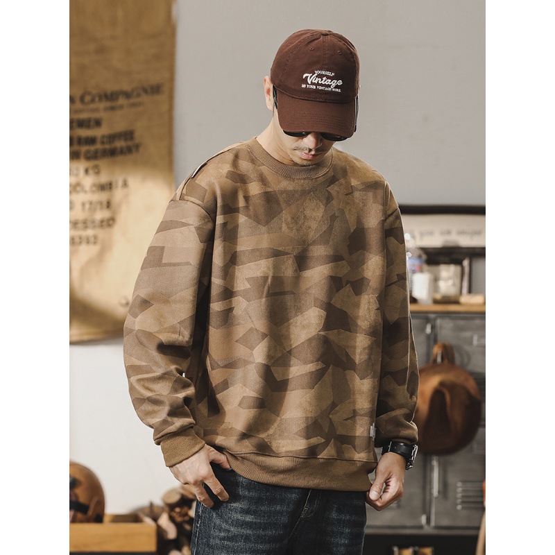 美式重磅復古麂皮絨衛衣男秋冬款潮牌寬鬆休閒加絨加厚上衣男冬季