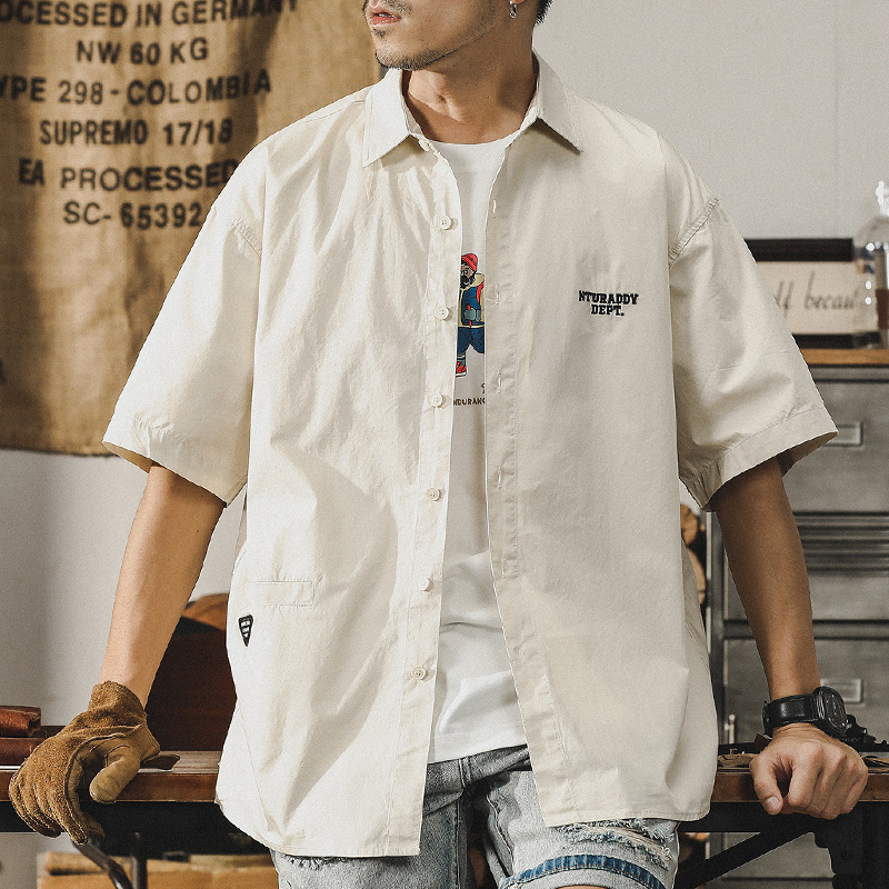 杰雷諾美式潮牌短袖襯衫男夏季新款寬鬆翻領半袖衫外穿襯衣男款潮