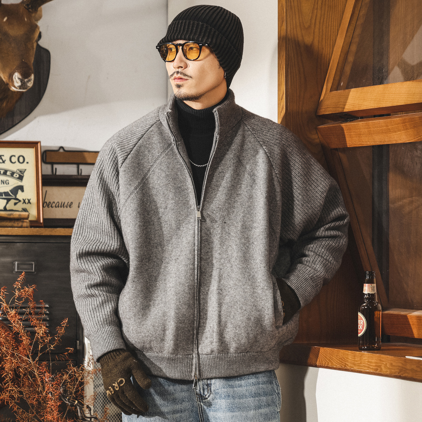 美式復古90鴨絨冬季羽絨服男加厚2025新款針織毛線禦寒保暖外套男