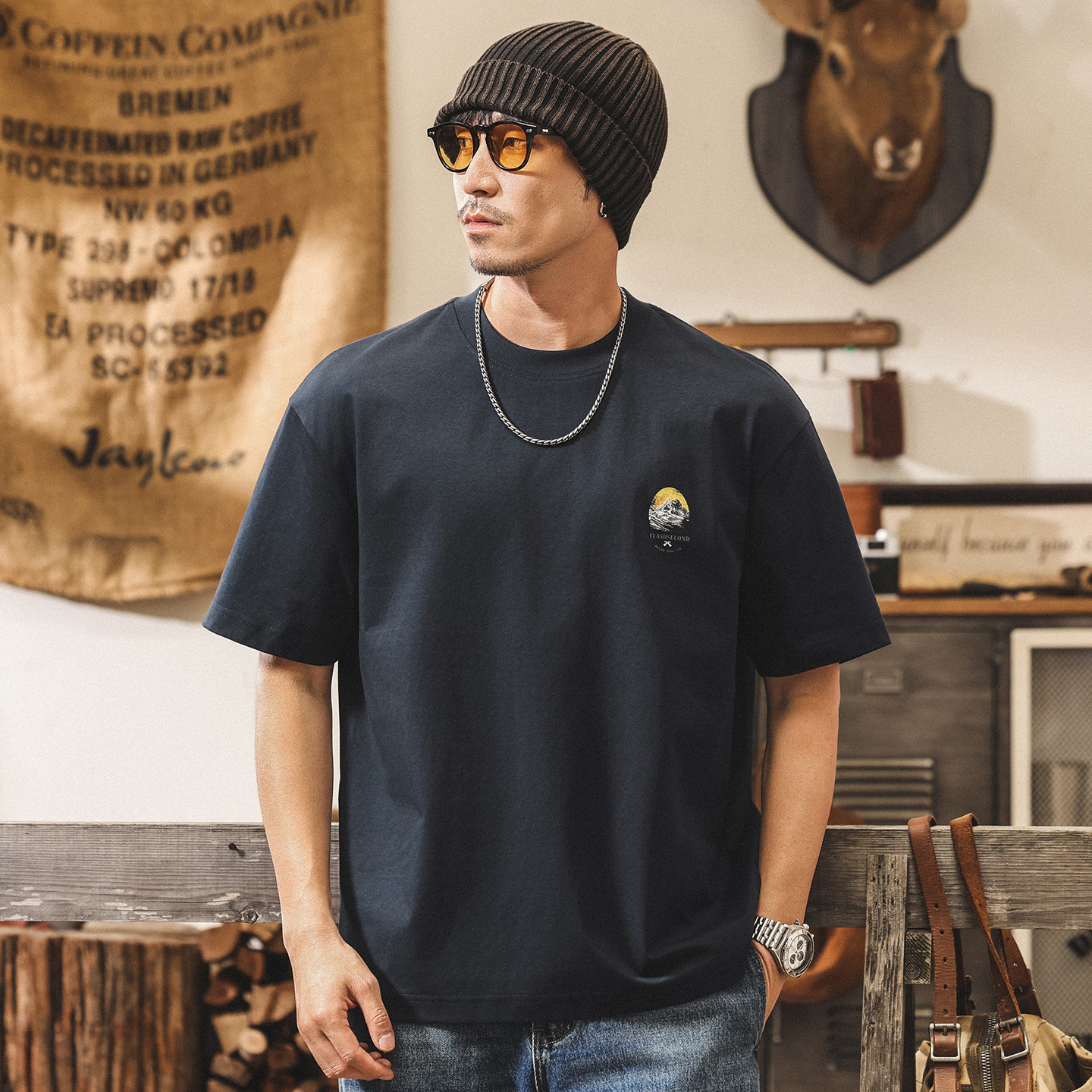 美式復古山系立體印花T恤男款夏季2026新款潮流短袖寬鬆男士上衣