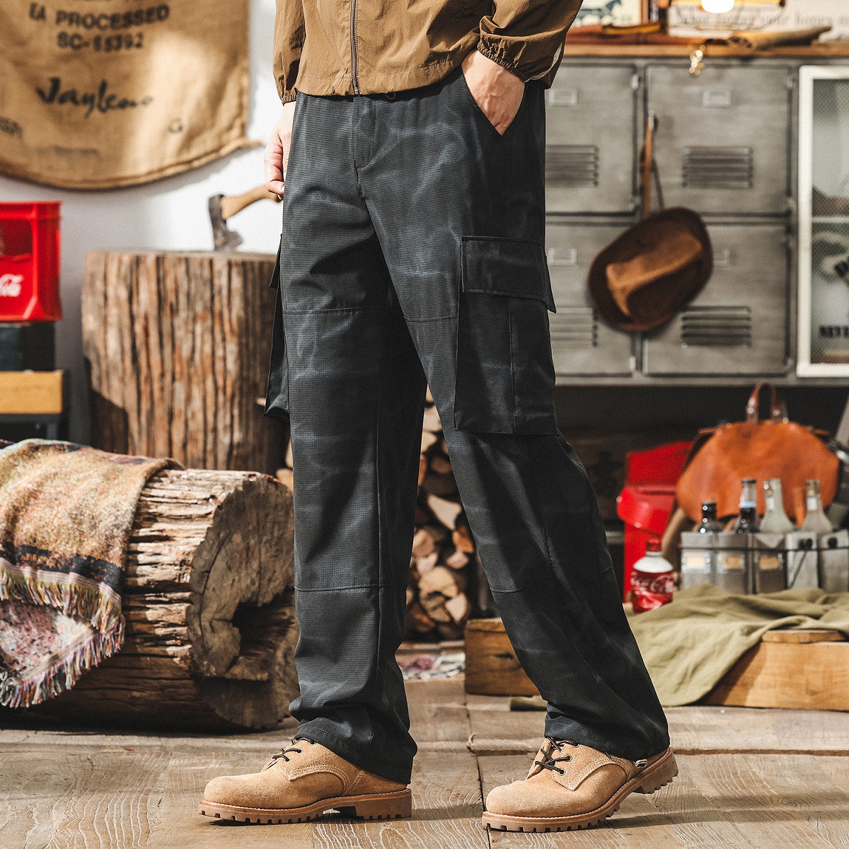 薄款冰絲褲子男夏季寬鬆2025新款美式戶外迷彩通勤速幹工裝休閒褲