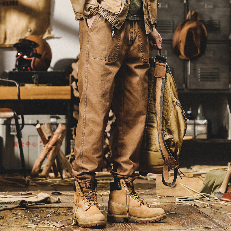 美式重磅工裝褲男春秋款束口褲子2024新款簡約百搭寬鬆直筒休閒褲