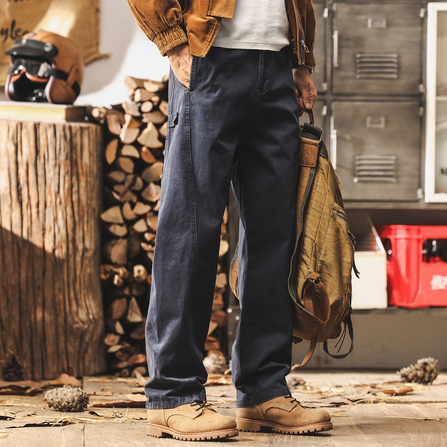 美式復古藏青色褲子男2025秋季新款潮牌男士休閒褲寬鬆直筒工裝褲