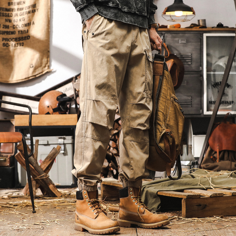 美式復古重磅工裝褲子男潮牌戶外機能束腳褲秋季男士寬鬆休閒長褲