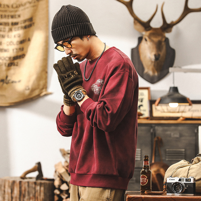 美式復古300g重磅紅色衛衣男秋冬款潮牌衣服男士秋季寬鬆上衣男款