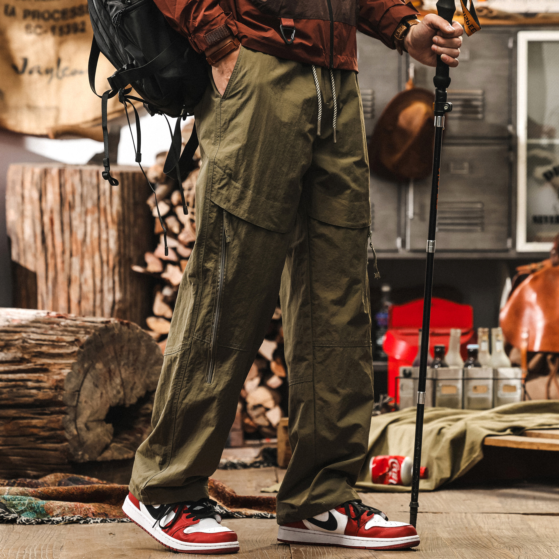 戶外輕量化冰絲涼感速幹工裝褲子男夏季潮牌機能通勤寬鬆休閒長褲