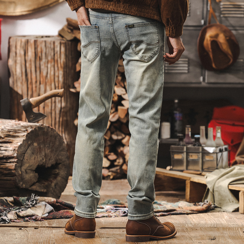 美式復古水洗牛仔褲男款2025潮牌直筒修身長褲男士秋季新款休閒褲
