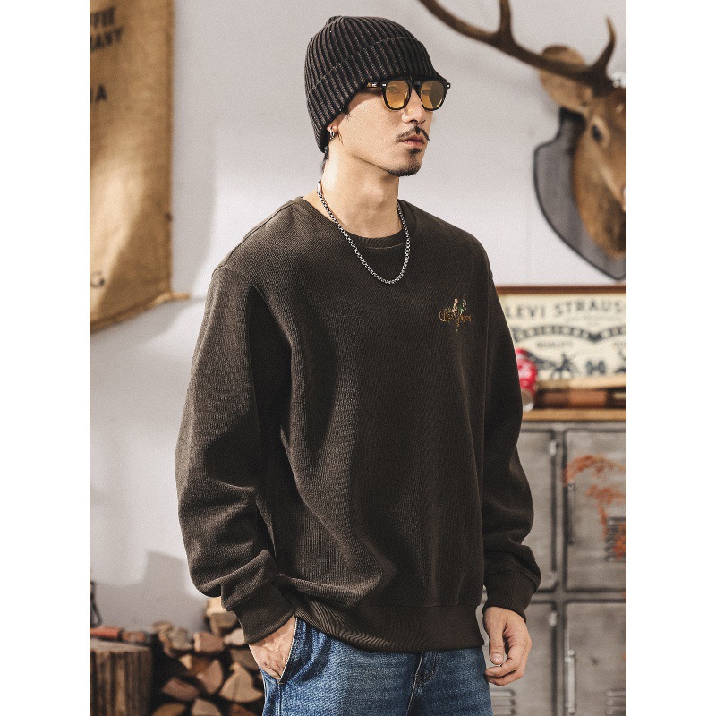 美式復古歐棉絨衛衣男春秋2025新款刺繡380g重磅絨感寬鬆秋季上衣