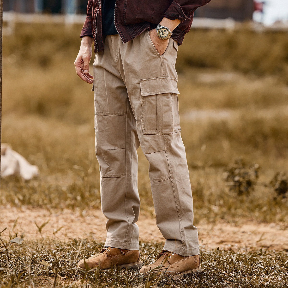 美式復古重磅工裝褲子男冬季加厚潮牌戶外機能傘兵褲寬鬆休閒長褲