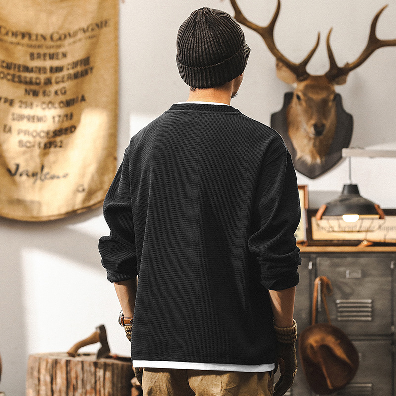 【假兩件】美式復古重磅歐棉絨長袖T恤男秋季2025新款硬漢亨利衫