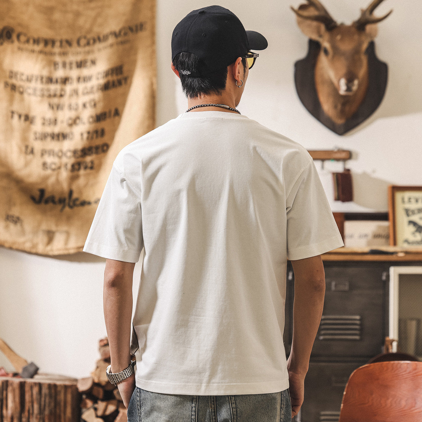 拼接撞色涼感棉男士短袖T恤夏季新款潮牌美式休閒復古寬鬆上衣男