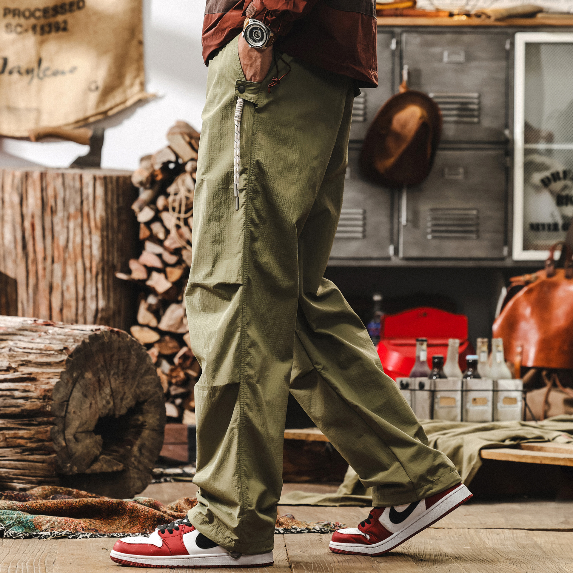 美式復古戶外運動大碼褲子男夏季潮牌薄款通勤速幹寬鬆休閒長褲男