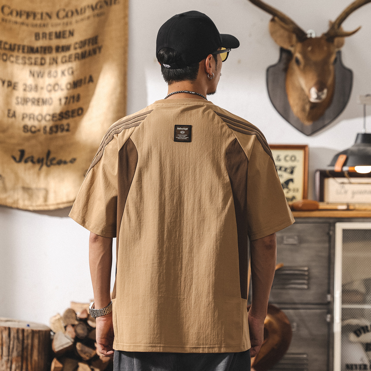 美式夏季新款短袖T恤男士潮牌拼接撞色寬鬆大碼半袖男裝休閒上衣T