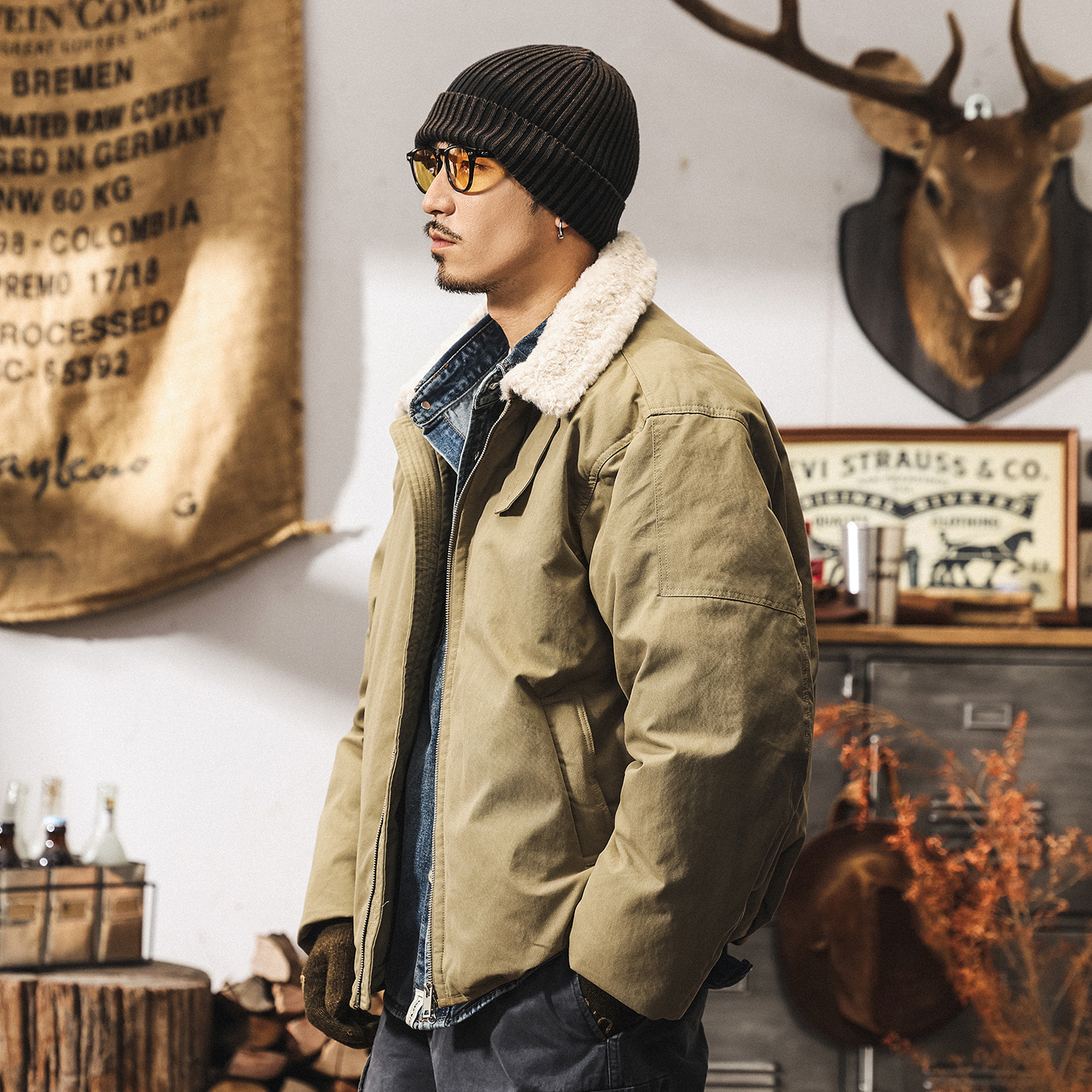 美式復古高蓬鬆90絨座山雕毛領羽絨服男冬季加厚保暖禦寒冬裝外套