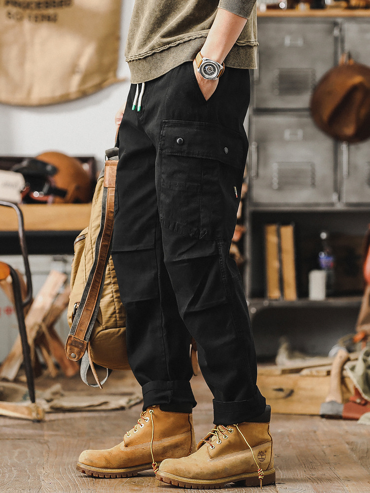 美式重磅復古工裝褲男寬鬆直筒男士春季褲子硬漢獵裝戰術休閒褲男