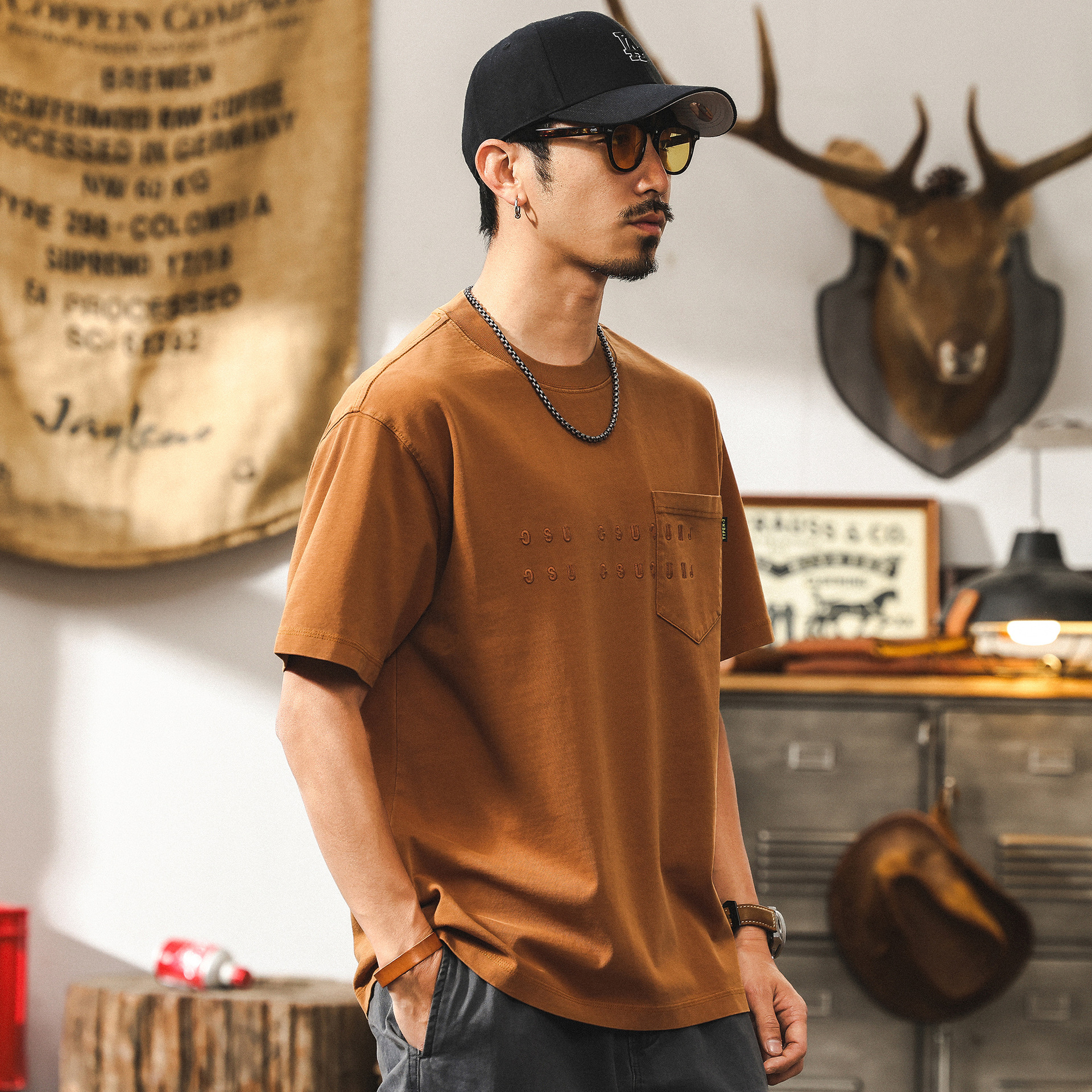 美式復古260g重磅寬鬆T恤男短袖夏季潮牌潮流立體刺繡上衣男