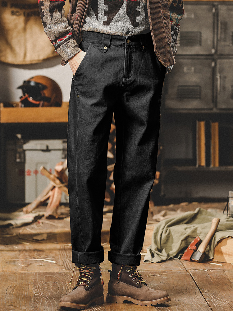 美式重磅簡約工裝褲子男春季2024年新款英倫復古男士休閒褲直筒褲