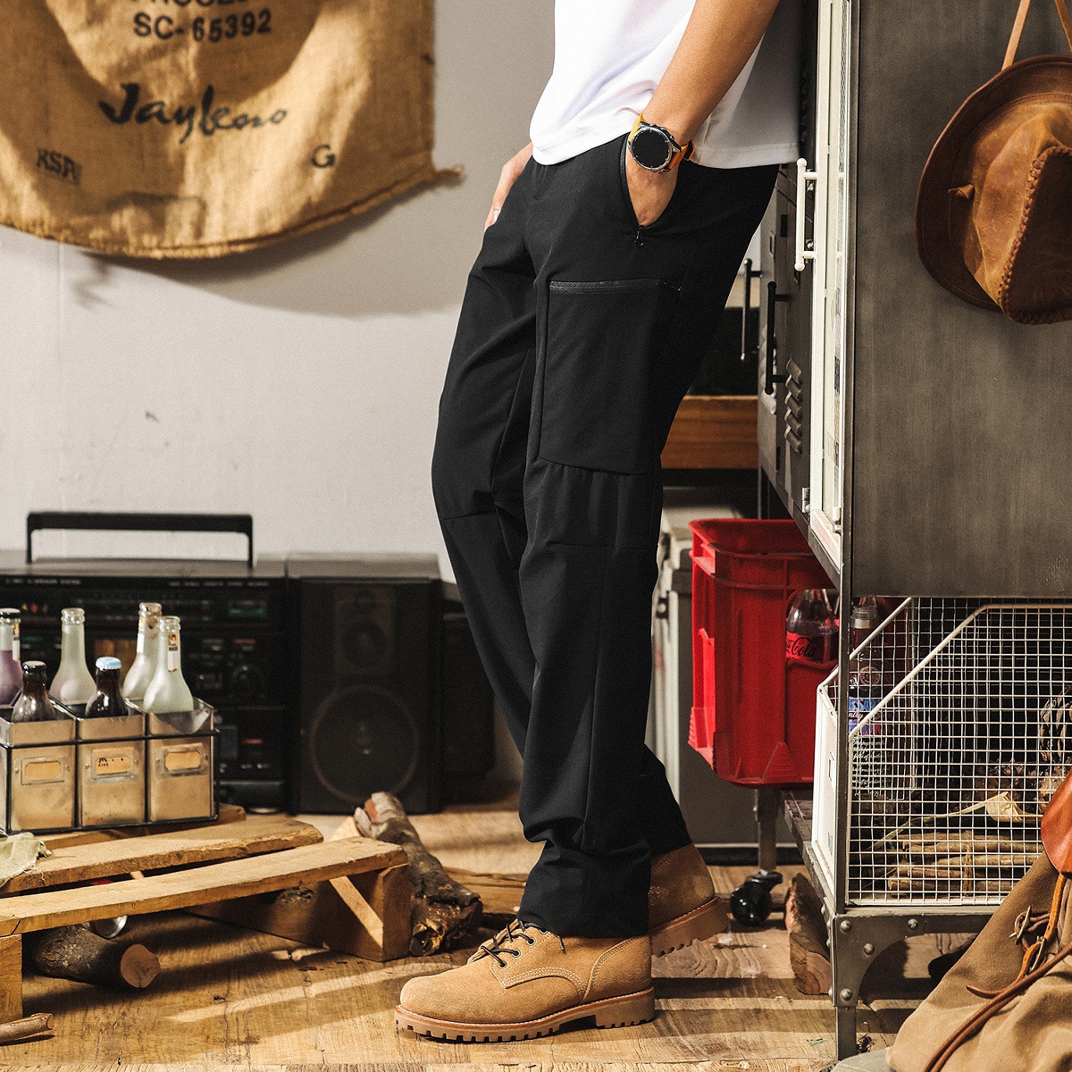 夏季戶外薄款男士休閒褲寬鬆冰絲涼感工裝褲子男潮牌直筒長褲